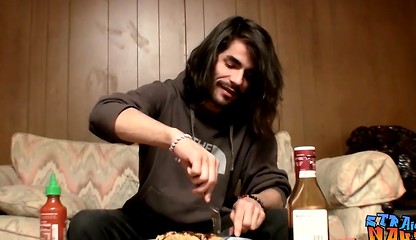 Straightie with long hair Devin Reynolds jerks off and cums