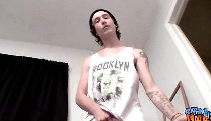 Straight thug Sean Johansen strips naked while jerking off